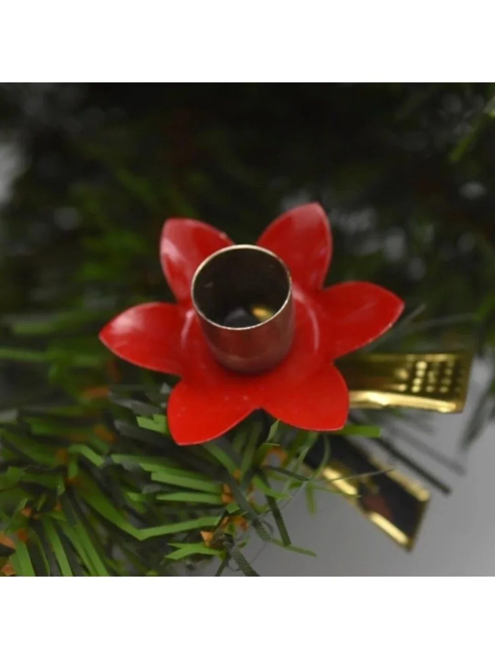 Vintage Red Poinsettia Metal Candle Clips Christmas Tree Decor Set of 12